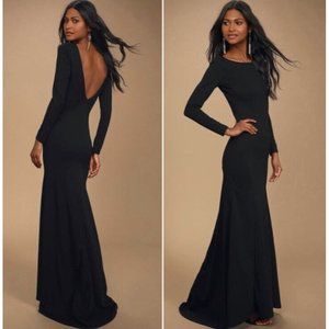 LULU'S Women’s XS Wait For Me Black Long Sleeve Maxi Cocktail Dress Gown NEW